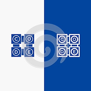 Code, Learning, Code Learning, Education Line and Glyph Solid icon Blue banner