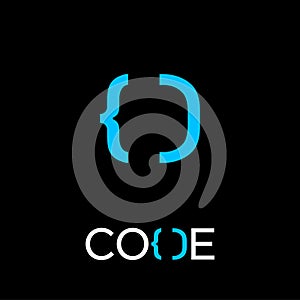 Code logo. Logo for digital company. Letter D consist of left curly brace and right parenthesis.