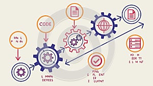 Code Process with Gears: Software Development Workflow, vector design Generative AI