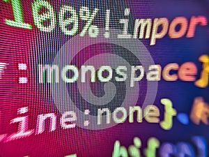 Code programming abstract screen of software developer. Software engineer at work. Abstract source code background. Freeware open