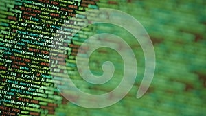 Code programming monitor background. Green screen.  Software development abstract background