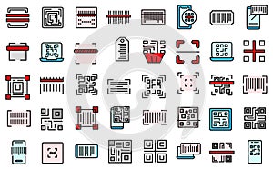 Code scanning icons set line color vector