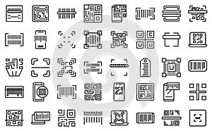 Code scanning icons set outline vector. Qr barcode