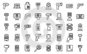 Code scanning icons set outline vector. Qr barcode