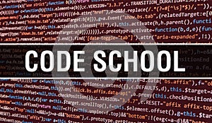 Code school concept with Random Parts of Program Code. code school with Programming code abstract technology background of