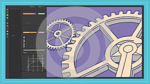 Code screen with gears, software development and tech interface vector design Generative AI