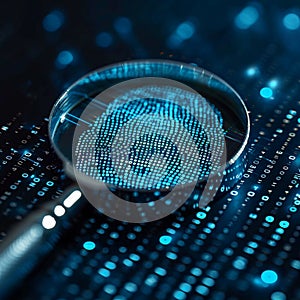 Code scrutiny Biometrics authentication technology viewed through a magnifying glass photo