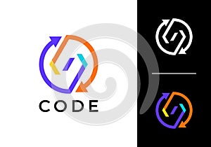 code system technology logo vector design