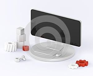 Code testing isometric 3D render banner. Functional test with computer, methodology of programming, search errors and