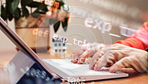 Software developer programming code. Abstract computer script code. Selective focus