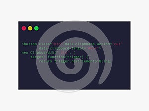 Code window. Development of computer program with interface programming coding.