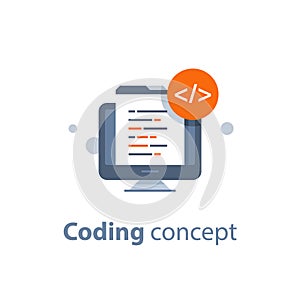 Code writing concept, software development, vector illustration