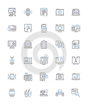 Codebase line icons collection. Repository, Versioning, Commit, Merge, Branches, Collaboration, Review vector and linear photo