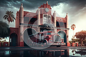 or-codedFire-breathing dragon truck guards hyper-detailed station in stunning Unreal Engine 5 compositio