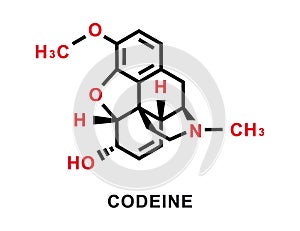 Codeine chemical formula. Codeine chemical molecular structure. Vector illustration