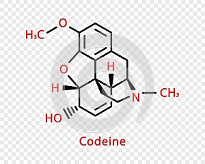 Codeine chemical formula. Codeine structural chemical formula isolated on transparent background.