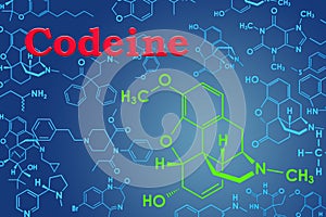 Codeine. Chemical formula, molecular structure. 3D rendering