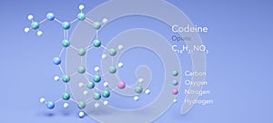 codeine molecular structures, opiate 3d model, Structural Chemical Formula and Atoms with Color Coding