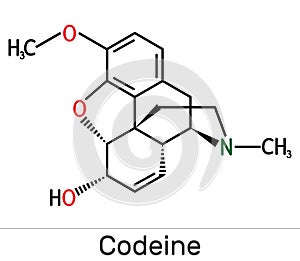 Codeine, opioid analgesic molecule. It is used as a central analgesic, sedative, hypnotic, antinociceptive, antiperistaltic agent