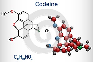 Codeine, opioid analgesic molecule. It is used as a central analgesic, sedative, hypnotic, antinociceptive, antiperistaltic agent