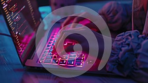 A Coder's Illuminated Keyboard. AI generated