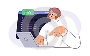 Coder at work. Web developer, software engineer programming, developing website. Backend development. Programmer coding