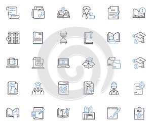 Codex and chemistry line icons collection. Alchemy, Chemical reactions, Electrochemistry, Organic synthesis, Metallurgy