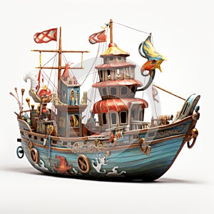 The Codfather: Whimsical Pirate Ship 3d Model