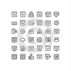 Coding, AI, UX, and Software Development Outline Icons Set