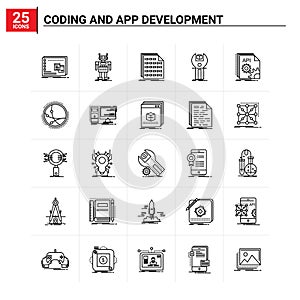 25 Coding And App Development icon set. vector background