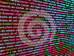 Coding application by programmer developer. Abstract computer script  code. Computer language script code screen. Software