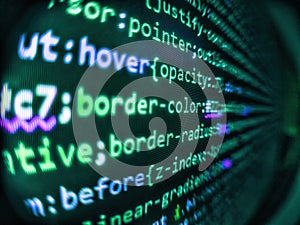 Coding application by programmer developer. Abstract information technology modern background. Computer programming source code.