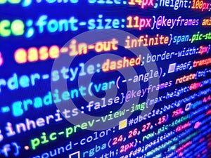 Coding application by programmer developer. Abstract information technology modern background. Computer programming source code.