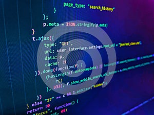 Coding application by programmer developer. Programming code abstract screen of software developer. Abstract computer script