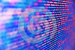 Coding application by programmer developer. Web development code: CSS/SASS styles preprocessor script lines. Code of javascript