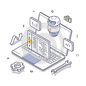 Coding and automation with a laptop and ai-powered code generation elements