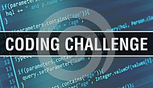 CODING CHALLENGE text written on Programming code abstract technology background of software developer and Computer script. CODING