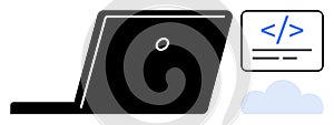 Coding and Cloud Computing Concept with Laptop and Code Window