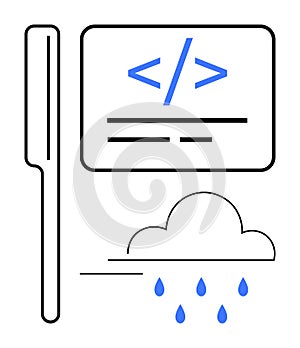 Coding and Cloud Computing Concept with Code Symbol and Cloud Illustration