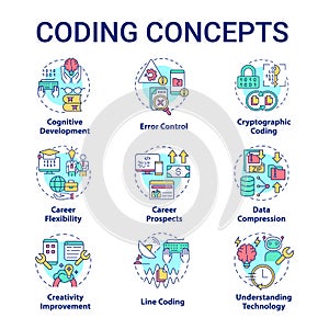 Coding concept icons set