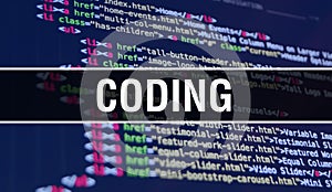 CODING concept illustration using code for developing programs and app. CODING website code with colourful tags in browser view on
