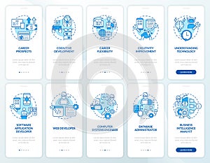 Coding concepts blue onboarding mobile app screen set