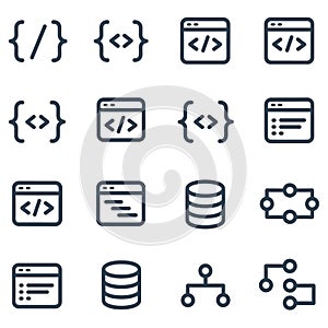 Coding And Development Icons Set Programming Code