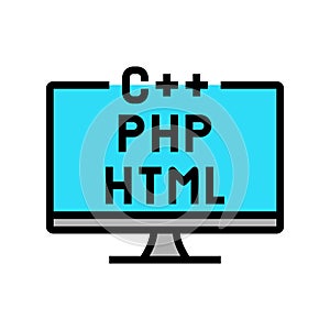 coding on different program languages color icon vector illustration