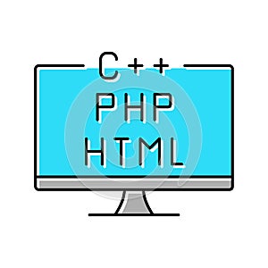 coding on different program languages color icon vector illustration