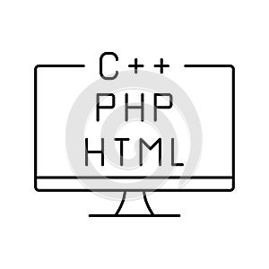 coding on different program languages line icon vector illustration