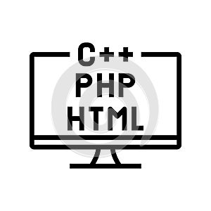 coding on different program languages line icon vector illustration