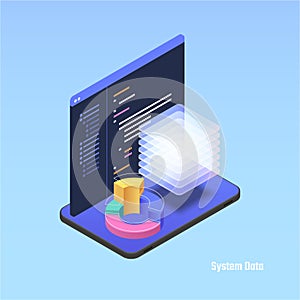 Coding and digital process, tablet with system data