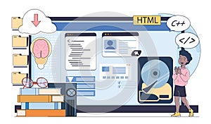 Coding education concept with student. Vector illustration