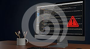 Coding Error Alert: Computer Screen with Warning Symbol